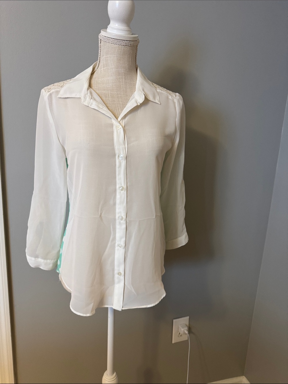A. Byer White Sheer Button-Down Blouse